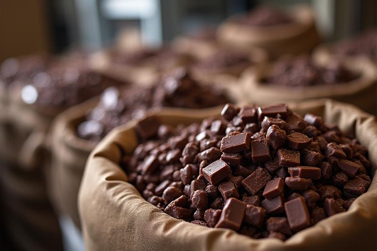 Bags of high-quality bulk chocolate couverture for food businesses.