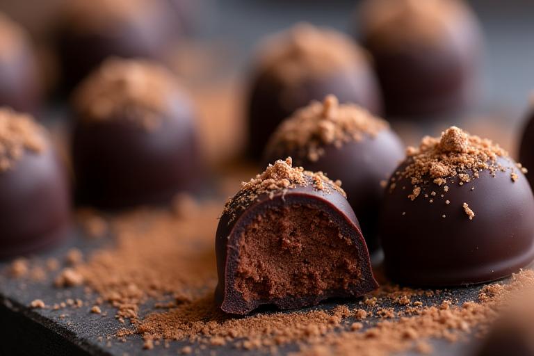 Close-up of delicately handcrafted artisanal chocolate truffles